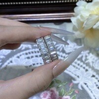 Gold-Plated 925 Silver Full Eternity Band with Single 0.8ct Emerald Cut Diamond-3*5mm moissanite ring  US size 6.5