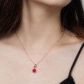 wholesale S925 Sterling Silver Korean and Japanese Light Luxury Style Geometric Hexagonal Ruby Pendant Choker Necklace for Women Factory Wholesale-0-1