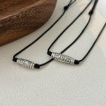 wholesale Sterling Silver Perseverance S999 Nine-Eye Dzi Bead Pendant Necklace, Retro Minimalist Niche Hip-Hop Wax Rope Collarbone Chain in an Aloof Style-0-4