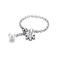 wholesale S925 Sterling Silver Korean-style Beaded Chain Mixed Snowflake Pearl Adjustable Ring Sweet and Cool Minimalist Women's-430FJ/approx. 1.3g Opening adjustable