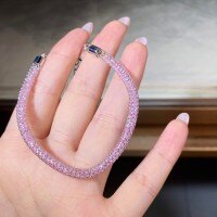 925 Silver Vintage-Style Glittering Chain Bracelet with Full Zirconia-Silver Pink Diamond - SL112  925 Silver