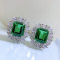 wholesale S925 Sterling Silver New European & American Style Simulated Emerald 9*11 Earrings with Luxurious Inlaid Elegant Studs for Women-0-1
