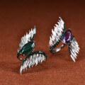wholesale S925 Silver Designer Vintage Angel Wing Ring Inlaid with Natural Amethyst Gemstone-0-1