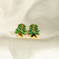 wholesale S925 pure gold wheat ear studs for women, fashionable and luxurious with a sense of high-end elegance, featuring colorful leaf earrings-BE0234-Gold>925 Silver