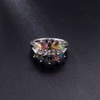 wholesale S925 Silver Natural Topaz Ring with Tourmaline, Garnet, and Peridot Gemstones Cross-BorderRing-Natural Tourmaline Ring  US Size 5 (Domestic Size 11)