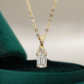 14K Gold Plated 925 Silver Full Moissanite Emerald Pendant Necklace-0-4