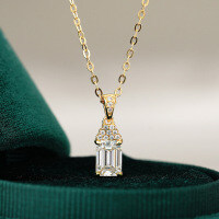 14K Gold Plated 925 Silver Full Moissanite Emerald Pendant Necklace-1CT (zircon)  925 silver