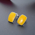 wholesale S925 sterling silver minimalist fashion trendy yellow drip-painted rectangular stud earrings for women-0-1
