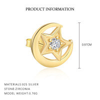 wholesale S925 Sterling Silver Star And Moon Tassel Earrings With Zircon, Light Luxury, Fashion, And Versatile-E5008-Gold/Single 925 Silver