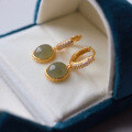 wholesale 18k gold-plated sterling silver natural Hetian jade ice blue water earrings with 8*10mm main stone-0-1