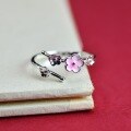 wholesale 925 Sterling Silver New Chinese Style Plum Blossom Ring for Women, Adjustable Open Finger Ring, Elegant and Fresh Peach Blossom Artistic Student Ring-0-1