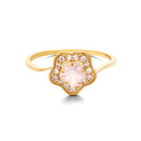 wholesale 10K Gold Japanese Light Luxury Jewelry Natural Pink Crystal Flower Ring Set, Pink Accessories for a Girly Heart Necklace-10K Gold Rose Quartz Cherry Blossom Ring Size 12