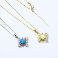 wholesale Sterling Silver Japanese minimalist style snowflake synthetic opal pendant white opal jewelry necklace-0-2