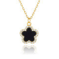 wholesale 925 Sterling Silver Black Agate Five-Leaf Clover Flower Earrings and Necklace Set, High-End Fashion Ins Cross-Border Jewelry Set-0-10