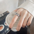 wholesale S925 Sterling Silver Vintage Distressed Creative Rune-Inspired Wide Band Index Finger Open Ring with Ancient Style Text-0-3