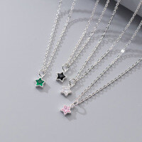 wholesale S925 Sterling Silver Inlaid Diamond Five-Pointed Star Necklace, Ins-Style Design, Elegant Women's Neck Accessory Y00172-S925 Silver Necklace Black Diamond 925 Silver