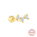 wholesale S925 Sterling Silver Three-Prong Double-Ended Round Diamond Piercing Ear Stud,INS-0-7