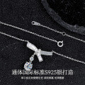 S925 Sterling Silver Bow Necklace with Zirconia, Fashion Pendant Chain-0-0