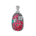 wholesale S990 Silver Ethnic Style Double-Sided Peacock Spreading Its Tail with Prosperity and Wealth Peony DIY Pendant Accessory-0-4