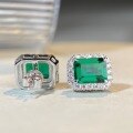 wholesale S925 Sterling Silver New 3-Carat Emerald Stud Earrings Women's High-Carbon Diamonds European and American Full Diamond Cross-Border Live-0-2