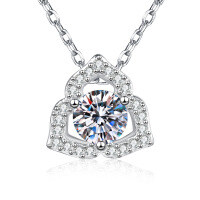 S925 Silver Moissanite Flower Rose Necklace, New TikTok Xiaohongshu Style-5mm high-carbon stone  925 silver