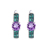 wholesale S925 Silver Natural Gemstone Earrings, Direct Supplier Vintage European and American Style Topaz Stud Earrings-Natural Amethyst &gt;925 Silver