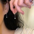 wholesale S925 Sterling Silver Single Diamond Tassel Ear Stud with Sparkling Zirconia Drop Pendant, Exquisite and Elegant Small Ear Accessories-0-5