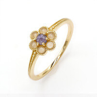 wholesale Metal: 925 Silver Gold Plated New Ring, Korean Style Light Luxury, Natural Orange Moonstone and Iolite Flower Ring for Women Wholesale-Natural Orange Moonlight + Iolite Flower Women's Ring Mido No. 8