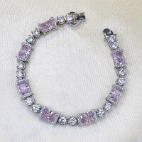 wholesale Sterling silver Zhuo Zhifan new 6*8mm high-carbon diamond ice-cut pink diamond full diamond bracelet for women,-B089 Pink Diamond Bracelet 17cm