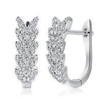 wholesale 18K Gold Diamond Earrings Fashion U-Shaped Hoop Earrings Versatile Studs Leaf Ear Climbers Genuine Diamond Earrings-Platinum