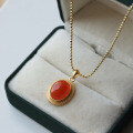 wholesale Natural Sichuan material full-meat southern red egg pendant, fashionable niche design cherry red agate necklace for women, with metal material at the front-0-0