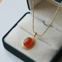 wholesale Natural Sichuan material full-meat southern red egg pendant, fashionable niche design cherry red agate necklace for women, with metal material at the front-Nanhong Egg Noodle Pendant>925 Silver