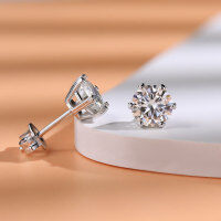 wholesale 18K Gold Plated 925 Sterling Silver 1 Carat Classic Six-Prong Moissanite Stud Earrings for Women, Simulated Diamond Earrings-Platinum 30 minutes (4.0mm)