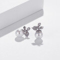 wholesale S925 Sterling Silver Elegant and Fresh Leaf Pearl Earrings with Diamond, Zircon, and Shell Pearl for Women Wholesale-0-1