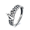 wholesale S925 Sterling Silver Retro Vintage Thai Silver Chain Link Personalized Trendy Heart Arrow Adjustable Open Ring-0-4