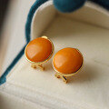 wholesale S925 Sterling Silver Vintage High-End Natural Old Wax Steamed Bun Large Ear Studs Amber Amber Live Broadcast-0-1