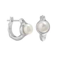 wholesale S925 sterling silver 559 Korean-style C-shaped ear cuff, ins-style unique and niche, luxurious and high-end, freshwater pearl earrings for women-Platinum>925 silver