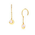 wholesale S925 Silver AHKA* 20 New Moon Pearl Crescent Dangling Tassel Earrings, Fashionable OL Minimalist Hypoallergenic-0-1