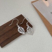 wholesale S925 Sterling Silver Hollow-Out Leaf Ear Hooks for Women, Minimalist Forest Style, Ins Delicate Fashion Aloof Wind Earrings-Sterling silver