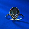 wholesale Metal: 925 Sterling Silver European and American style new 7*11 pear-shaped teardrop black zircon ring, vintage minimalist ring band-0-3