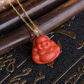 wholesale 18K gold certified pendant with red agate laughing Buddha, jade Buddha, Maitreya pendant for women-0-0