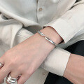 wholesale S925 Sterling Silver SF262 Korean Style Minimalist Twist Brushed InsAdjustable Bracelet for Women-0-2