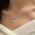 Sterling Silver Simple Commuter Natural Freshwater Pearl Smile Pendant Necklace-0-2