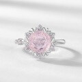 wholesale S925 Sterling Silver Geometric Snowflake Ring with Pink Crystal, Simple and Fashionable, Women's Wholesale, New Autumn and Winter Collection in Japanese and Korean Style-0-2