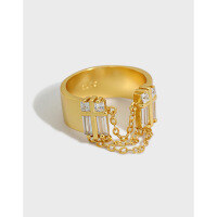 wholesale S925 Sterling Silver 435 Korean Version Ins Small and Unique Design Minimalist and Zircon Chain Tassel Textured Ring for Women-Silver [No. 12/Adjustable] Opening adjustable