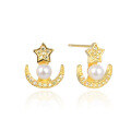 wholesale S925 Silver Small Fresh Star and Moon Zircon Accessory Earrings, Korean Pearl Earrings, Women's Fashion Stud Ear Wholesale-0-4