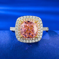 wholesale S925 Silver 8*8 Fat Square Padparadscha High Carbon Diamond Ring for Foreign Trade Europe and America Cross-Border Proposal-R809 Padparadscha No. 5