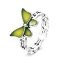 wholesale S925 Sterling Silver Korean-style Small Fresh Epoxy Enamel Green Butterfly Openwork Design Adjustable Ring-0-4