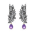 wholesale S925 Silver Italian Craft Hand-Designed Feather Natural Gemstone Garnet Stud Earrings-0-6