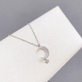 wholesale S925 Sterling Silver Diamond-Studded Hollowed-Out Star Moon Necklace for Women, Fashion Minimalist Ins Style Trendy Personalized Collarbone Chain with a Sense of High-End Sophistication-0-1